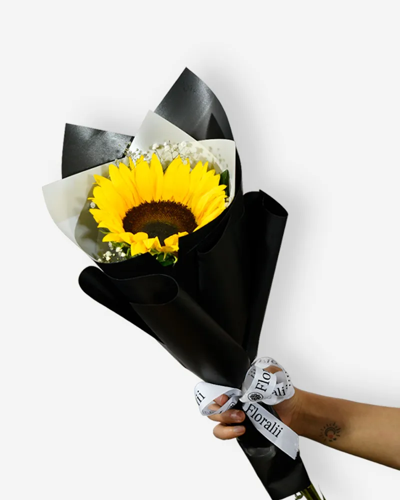 Girasol individual en papel negro_